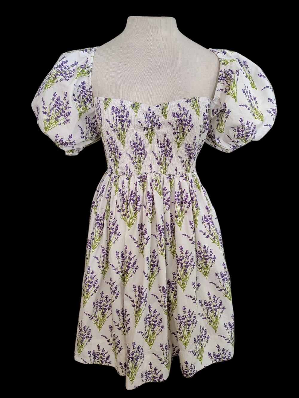 NWT Cousin the Label Lilac White Mini Brac Puff Sleeve Floral Dress  Cottagecore